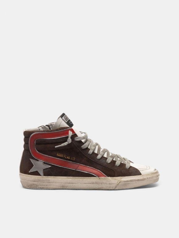 Slide golden goose sneakers in suede with silver star