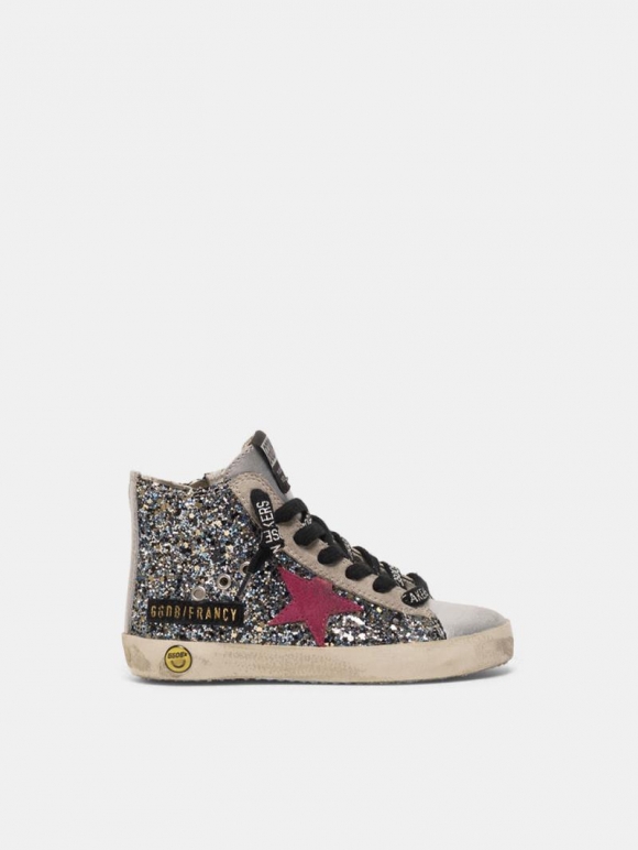 Francy golden goose sneakers in silver leather with glitter star