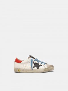 Super-Star golden goose sneakers with red heel tab and sky blue