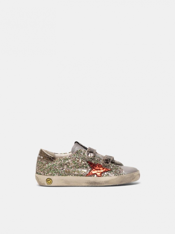 Old School golden goose sneakers with glitter and red star