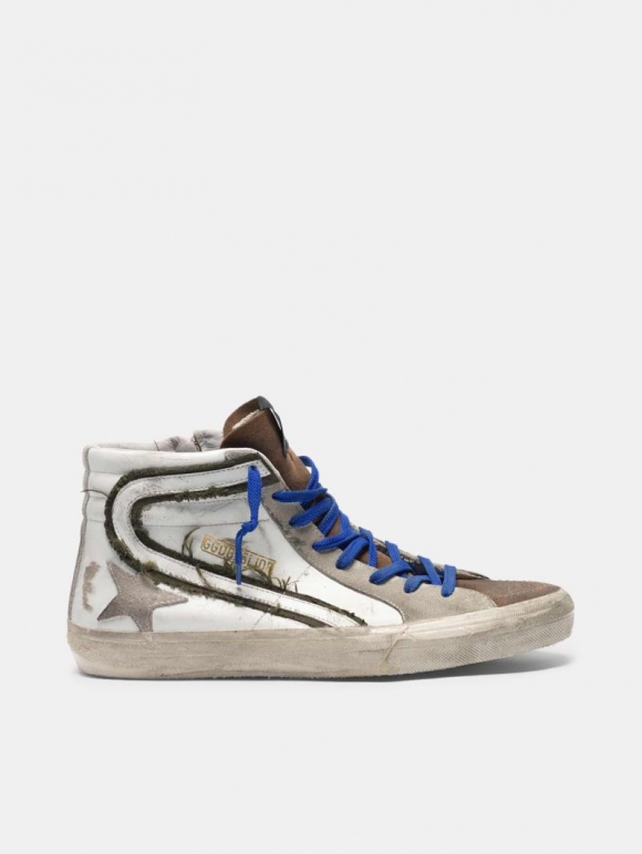 Leather and suede golden goose sneakers with inserts in raw edge