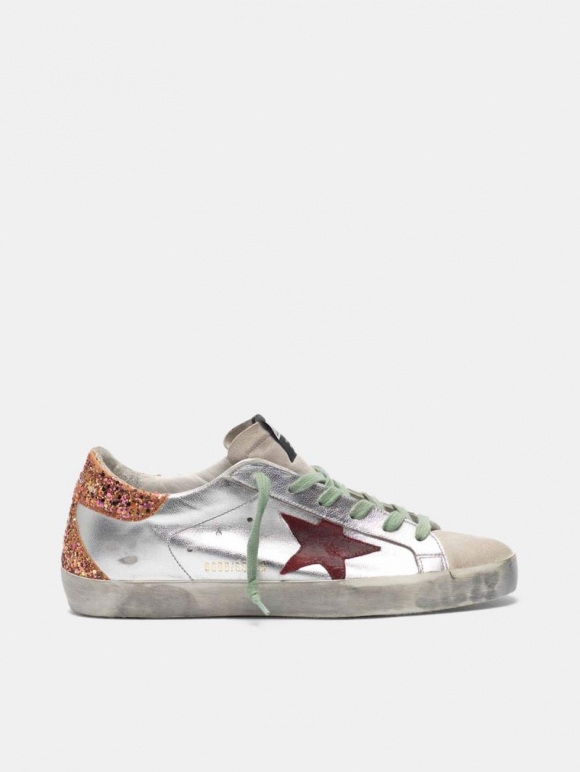 Silver Super-Star golden goose sneakers with glittery heel tab