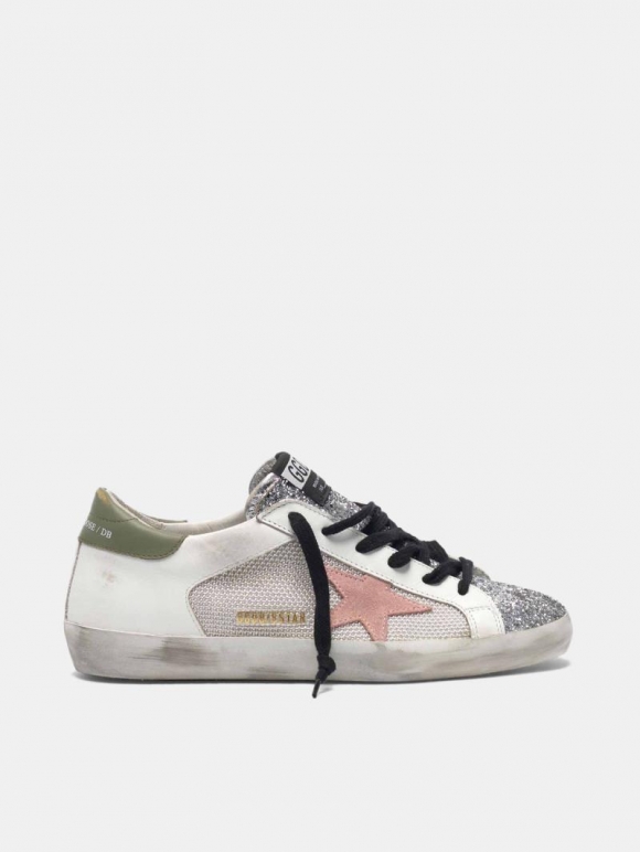 Super-Star golden goose sneakers with mesh and glitter insert