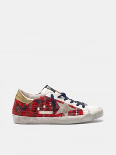 Super-Star golden goose sneakers in leather and tartan with gold