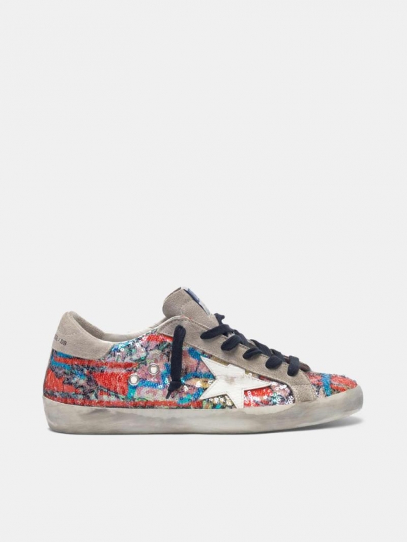 Super-Star golden goose sneakers with sequins on floral print