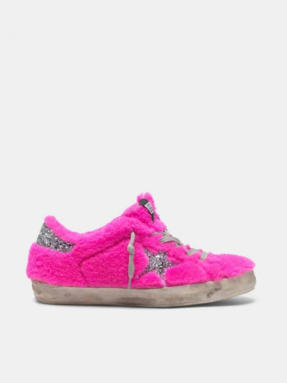 Super-Star golden goose sneakers in shearling with glitter star
