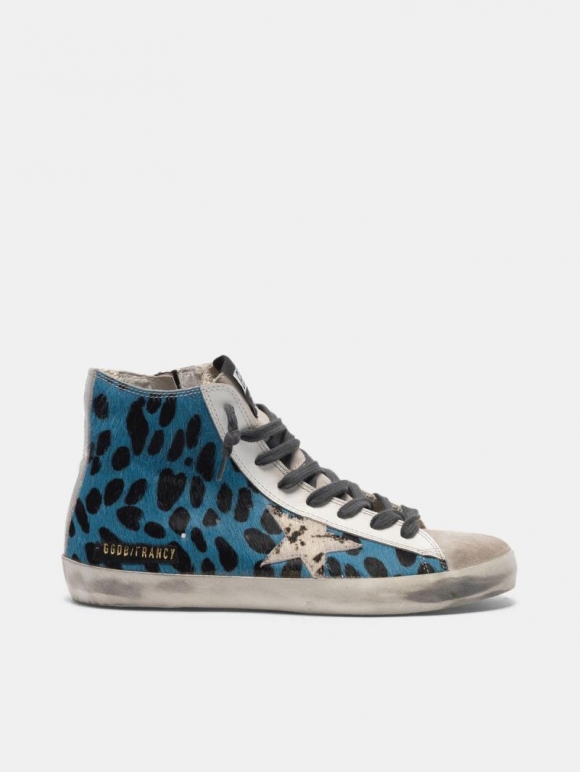 Francy golden goose sneakers in blue leopard print pony skin