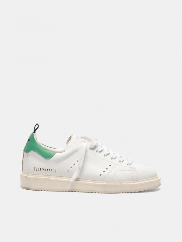 Starter golden goose sneakers in leather with green heel tab