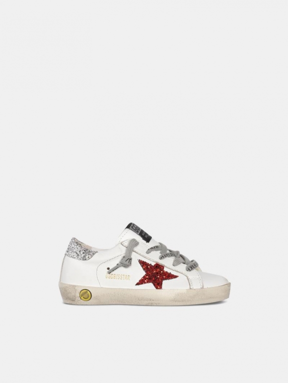 Super-Star golden goose sneakers with glittery red star and glit