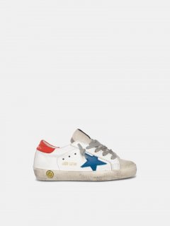 Super-Star golden goose sneakers with blue star and red heel tab