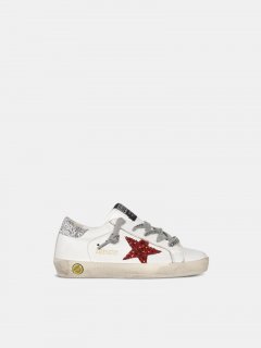 Super-Star golden goose sneakers with glittery red star and glit