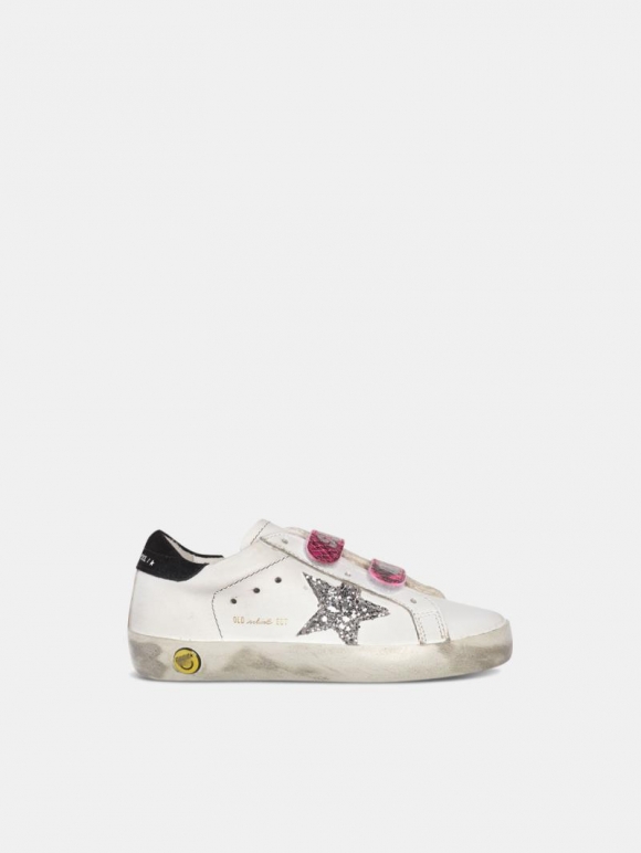 Old School golden goose sneakers with glittery star and fuchsia