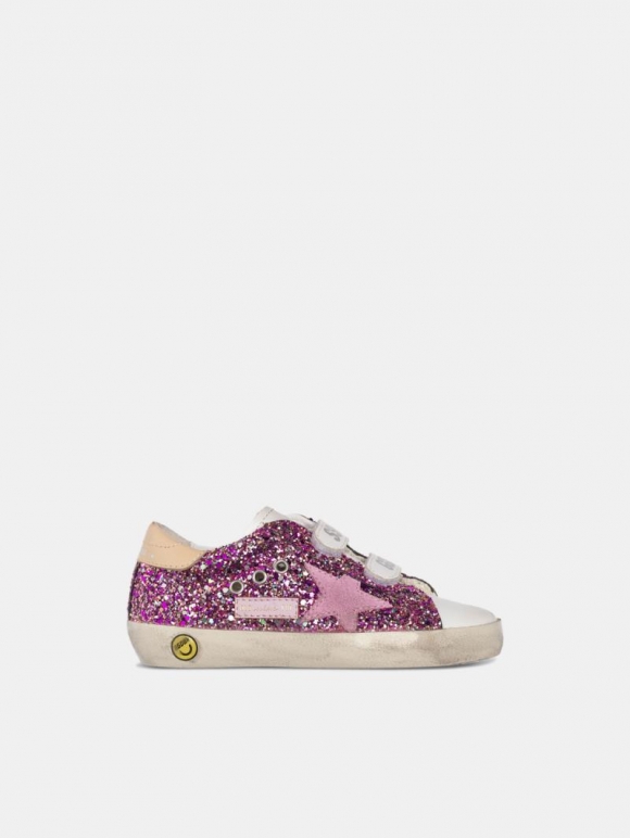 Old School golden goose sneakers with fuchsia glitter and pink s