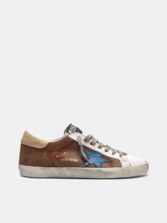 Super-Star golden goose sneakers in brown suede with a navy blue