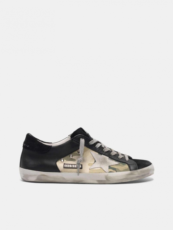 Super-Star golden goose sneakers in black leather and camouflage