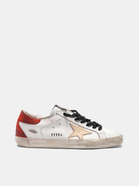 White Super-Star golden goose sneakers with red rear and black l