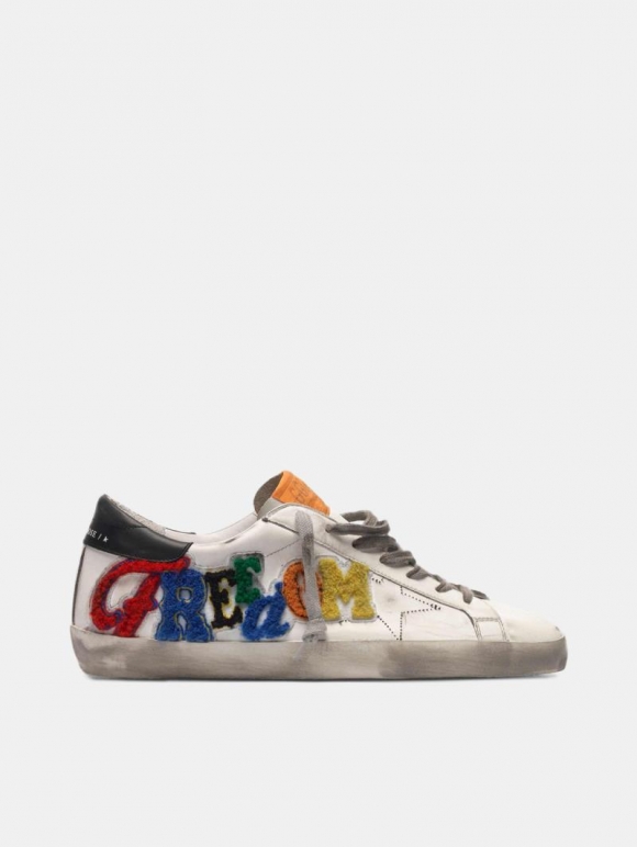 White Super-Star golden goose sneakers with multicoloured patch