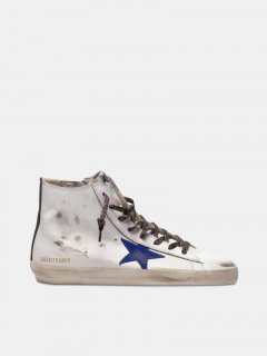 White Francy golden goose sneakers with blue star and leopard-pr