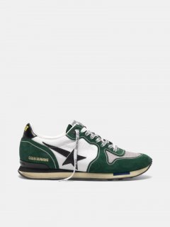 White and green Running golden goose sneakers in suede