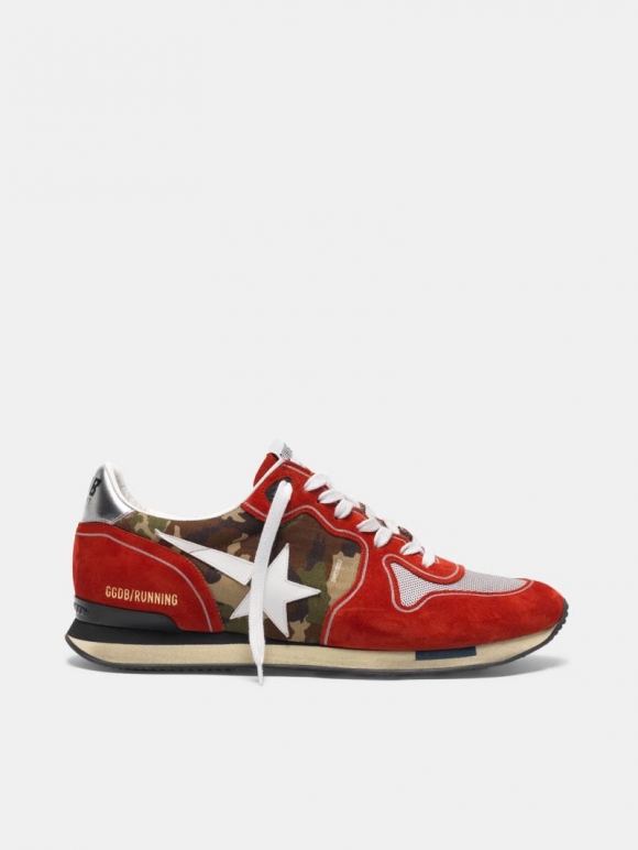 Red Running golden goose sneakers in suede with camouflage detai