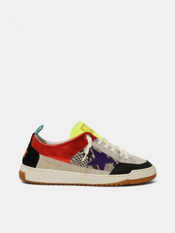 Red Yeah! golden goose sneakers with purple star and snakeskin-p