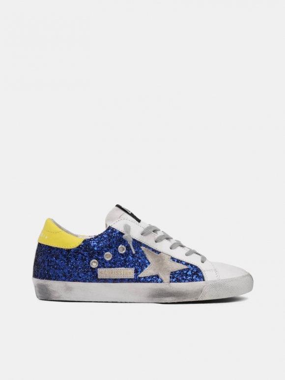 Super-Star golden goose sneakers with blue glitter and yellow he