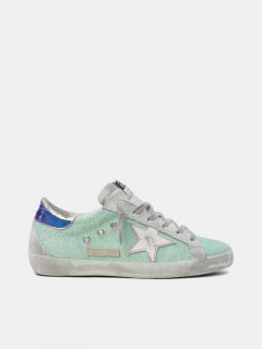 Super-Star golden goose sneakers with green glitter and chrome h