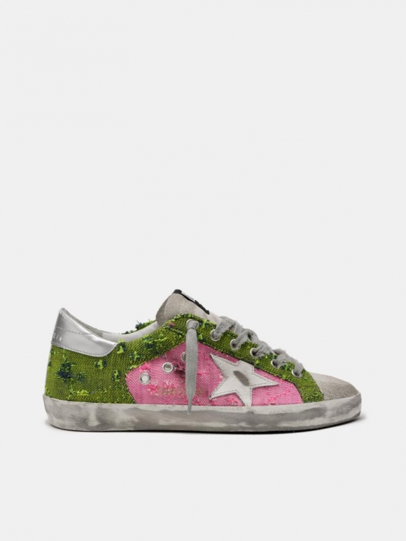 Super-Star golden goose sneakers in green and pink canvas