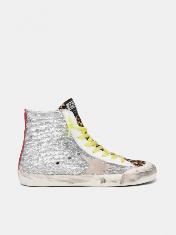 Francy golden goose sneakers with silver sequins and leopard-pri