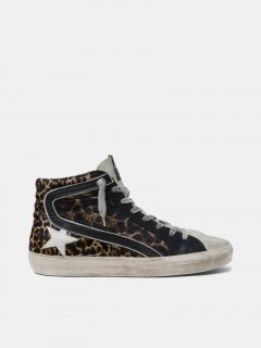 Slide golden goose sneakers in leopard-print leather