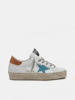 White Hi-Star golden goose sneakers with sky-blue star and glitt