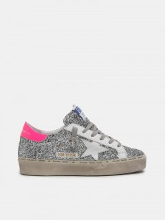 Hi Star golden goose sneakers with silver glitter and fuchsia he