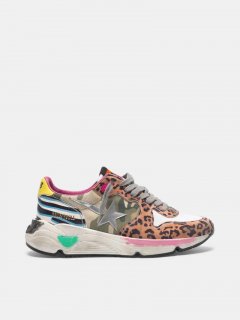 Running Sole golden goose sneakers with mixed animal-print upper