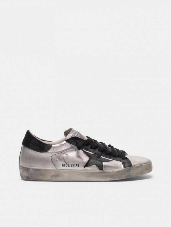 Super-Star golden goose sneakers in silver leather with contrast