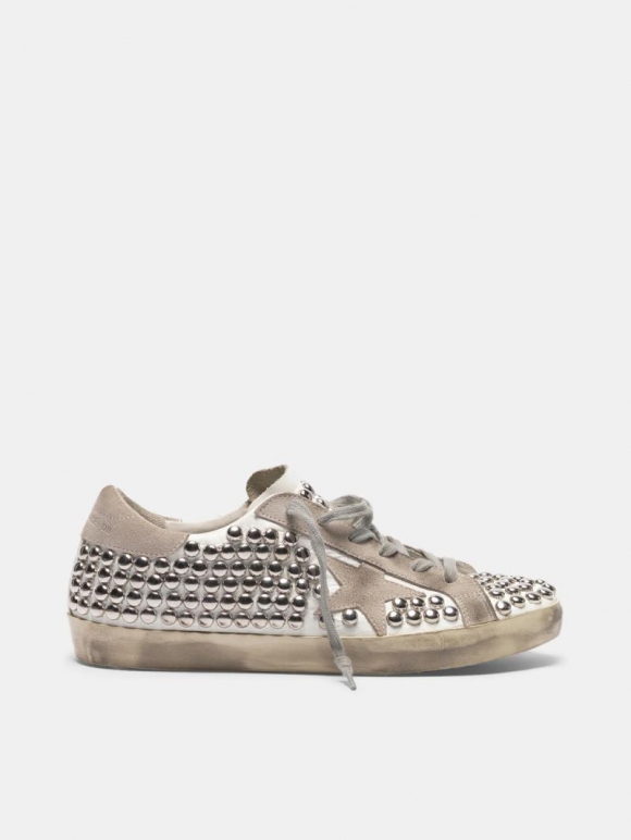 Super-Star golden goose sneakers in leather with stud covered up