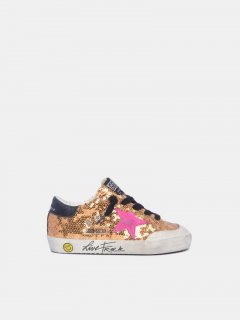 Super-Star golden goose sneakers with gold sequins and fuchsia s