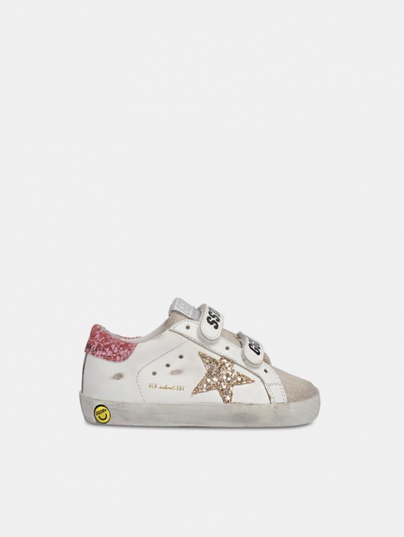 Old School golden goose sneakers with Velcro fastening and glitt