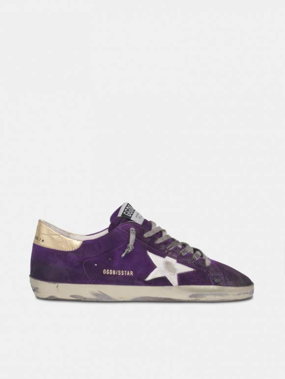 Purple suede Super-Star golden goose sneakers with gold heel tab