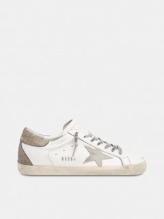 Super-Star golden goose sneakers with khaki-colored crackled lea