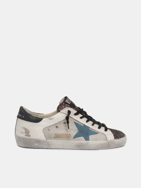 Super-Star golden goose sneakers with glitter insert and blue st