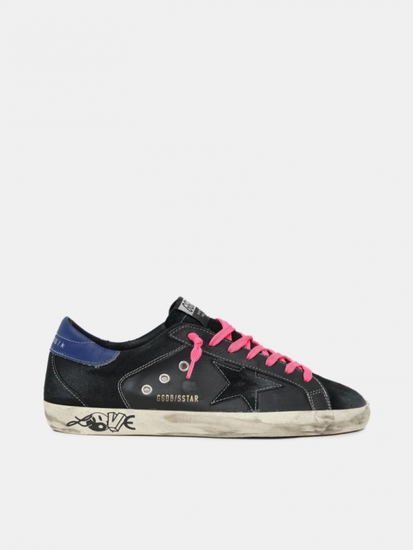 Super-Star golden goose sneakers in canvas and leather with fuch