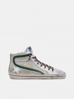 Slide LTD golden goose sneakers in leather and mesh with green f