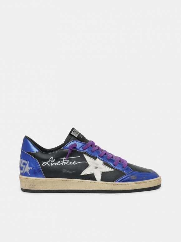 Black Ball Star golden goose sneakers with blue laminated insert