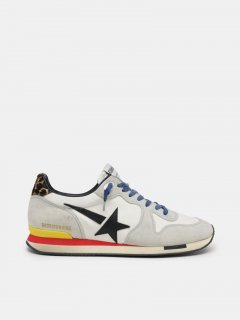 Running golden goose sneakers with blue and red details