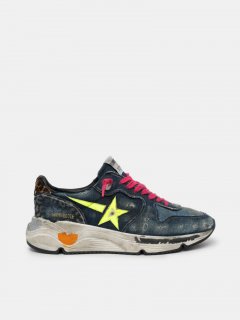 Denim Running Sole golden goose sneakers with a fluorescent yell