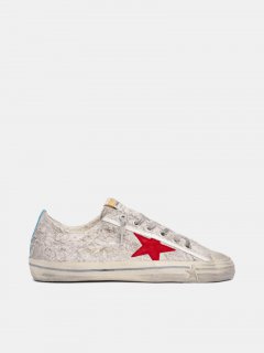 V-Star golden goose sneakers in white suede with red leather sta
