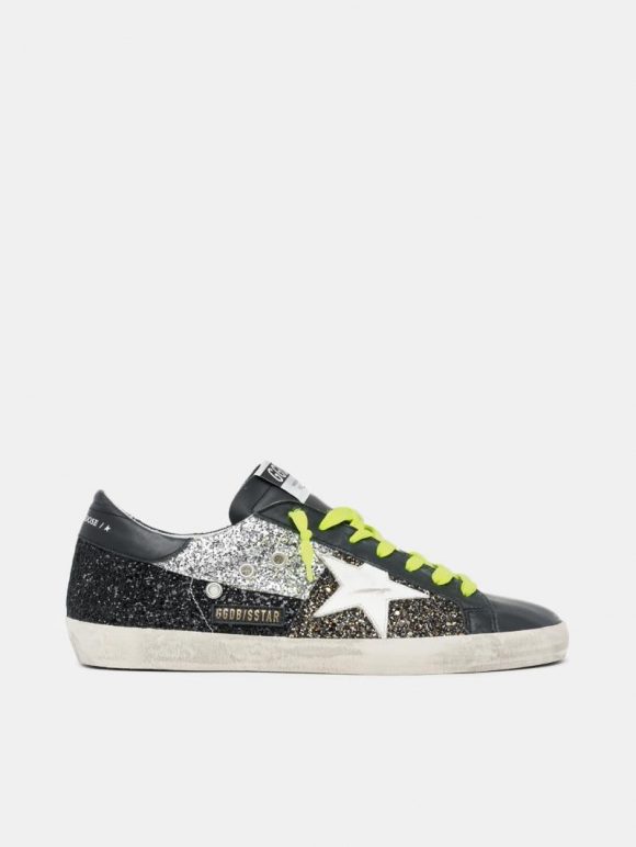 Super-Star golden goose sneakers with gold, silver and black gli
