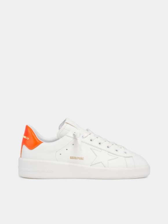 White Purestar golden goose sneakers with fluorescent orange hee