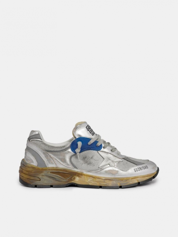 Silver Dad-Star golden goose sneakers with distressed finish