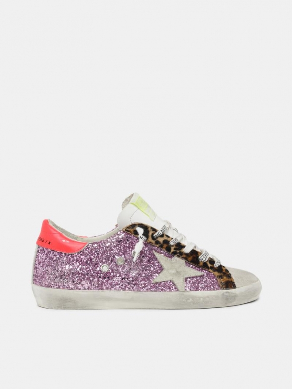 Super-Star golden goose sneakers with pink glitter and leopard-p
